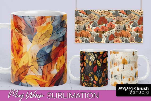 Fall Mug Wraps - Autumn Forest 4 PNG Sublimation Designs Sublimation OrangeBrushStudio 