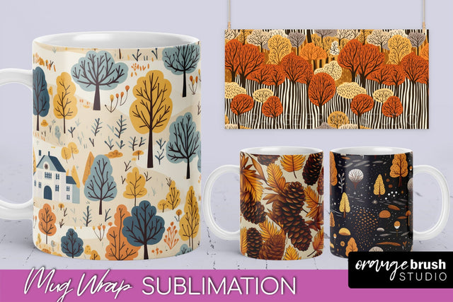 Fall Mug Wraps - Autumn Forest 4 PNG Sublimation Designs Sublimation OrangeBrushStudio 