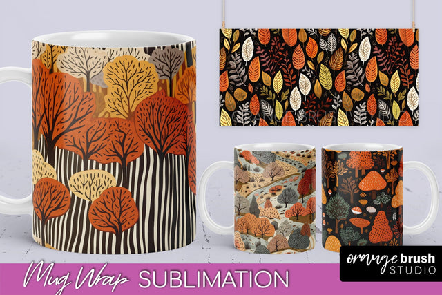 Fall Mug Wraps - Autumn Forest 4 PNG Sublimation Designs Sublimation OrangeBrushStudio 