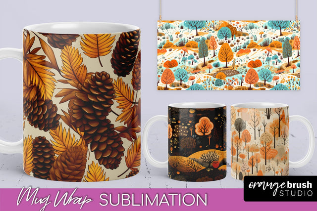 Fall Mug Wraps - Autumn Forest 4 PNG Sublimation Designs Sublimation OrangeBrushStudio 