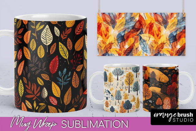 Fall Mug Wraps - Autumn Forest 4 PNG Sublimation Designs Sublimation OrangeBrushStudio 