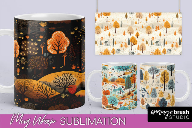 Fall Mug Wraps - Autumn Forest 4 PNG Sublimation Designs Sublimation OrangeBrushStudio 