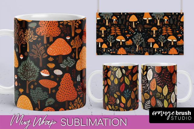 Fall Mug Wraps - Autumn Forest 4 PNG Sublimation Designs Sublimation OrangeBrushStudio 