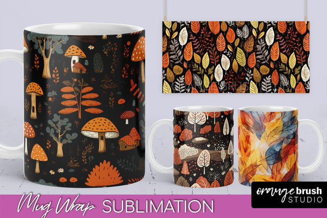 Fall Mug Wraps - Autumn Forest 4 PNG Sublimation Designs Sublimation OrangeBrushStudio 