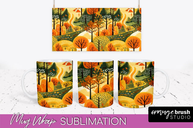 Fall Mug Wraps - Autumn Forest PNG Sublimation Designs Sublimation OrangeBrushStudio 