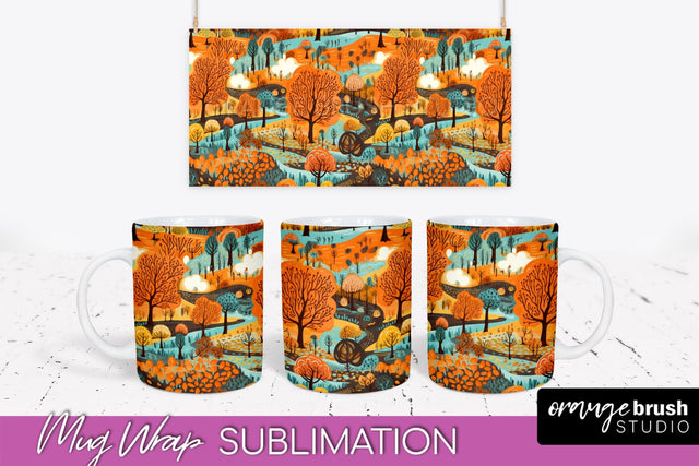 Fall Mug Wraps - Autumn Forest PNG Sublimation Designs Sublimation OrangeBrushStudio 