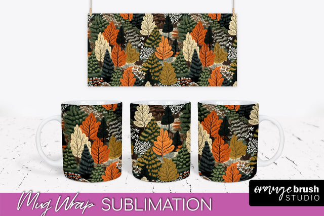Fall Mug Wraps - Autumn Forest PNG Sublimation Designs Sublimation OrangeBrushStudio 