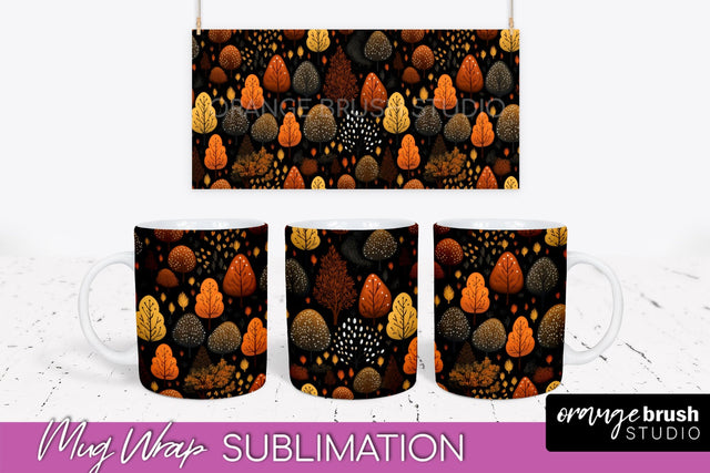 Fall Mug Wraps - Autumn Forest PNG Sublimation Designs Sublimation OrangeBrushStudio 