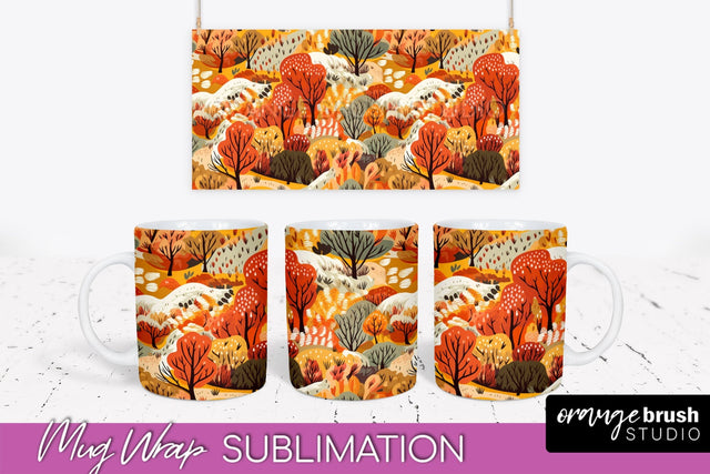 Fall Mug Wraps - Autumn Forest PNG Sublimation Designs Sublimation OrangeBrushStudio 