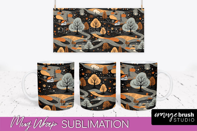 Fall Mug Wraps - Autumn Forest PNG Sublimation Designs Sublimation OrangeBrushStudio 