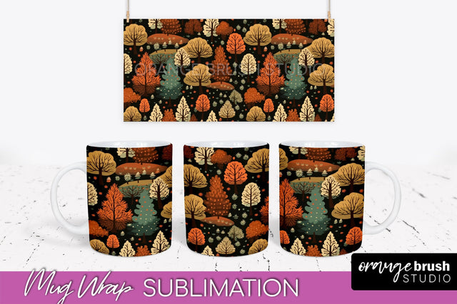 Fall Mug Wraps - Autumn Forest PNG Sublimation Designs Sublimation OrangeBrushStudio 