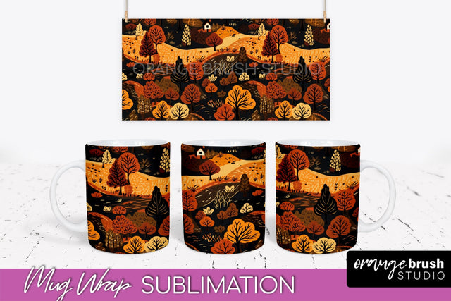 Fall Mug Wraps - Autumn Forest PNG Sublimation Designs Sublimation OrangeBrushStudio 