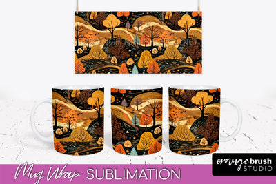 Fall Mug Wraps - Autumn Forest PNG Sublimation Designs Sublimation OrangeBrushStudio 