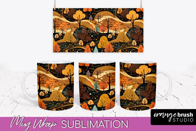 Fall Mug Wraps - Autumn Forest PNG Sublimation Designs Sublimation OrangeBrushStudio 