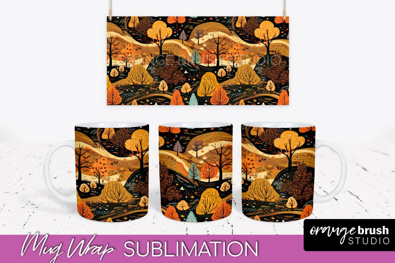 Fall Mug Wraps - Autumn Forest PNG Sublimation Designs Sublimation OrangeBrushStudio 