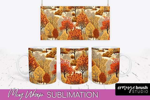 Fall Mug Wraps - Autumn Forest PNG Sublimation Designs Sublimation OrangeBrushStudio 