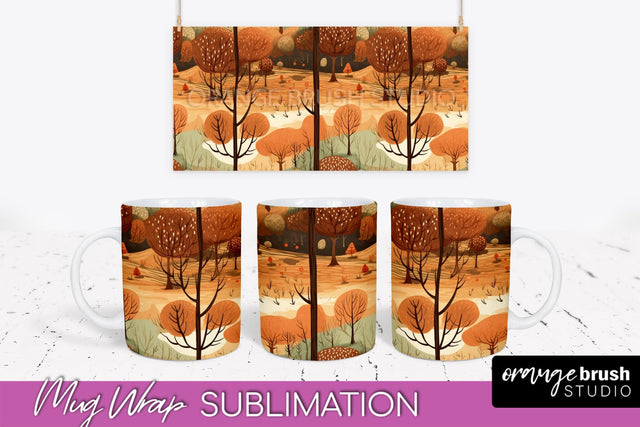 Fall Mug Wraps - Autumn Forest PNG Sublimation Designs Sublimation OrangeBrushStudio 