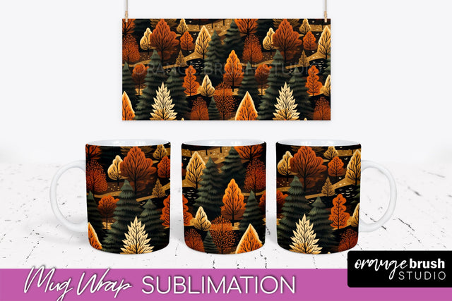 Fall Mug Wraps - Autumn Forest PNG Sublimation Designs Sublimation OrangeBrushStudio 