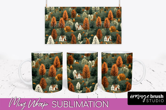 Fall Mug Wraps - Autumn Forest PNG Sublimation Designs Sublimation OrangeBrushStudio 