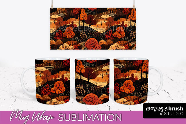 Fall Mug Wraps - Autumn Forest PNG Sublimation Designs Sublimation OrangeBrushStudio 