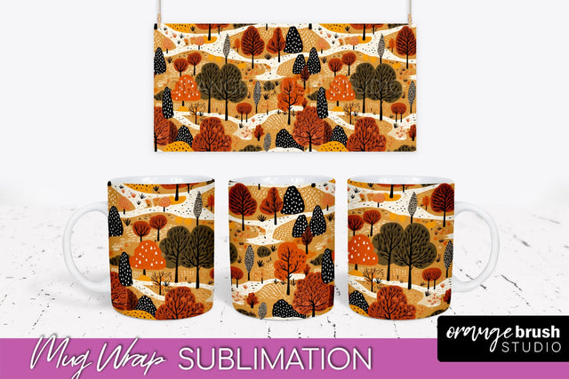 Fall Mug Wraps - Autumn Forest PNG Sublimation Designs Sublimation OrangeBrushStudio 