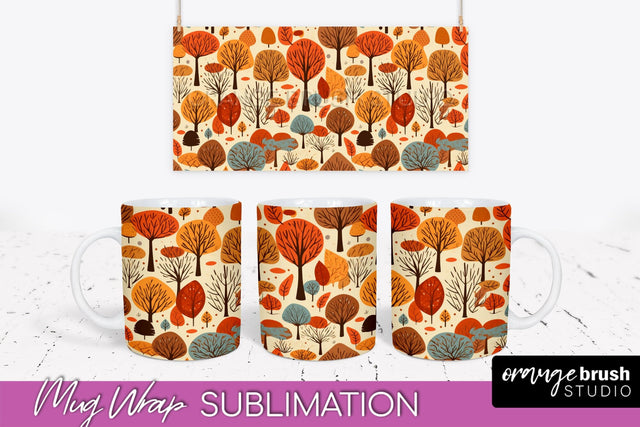 Fall Mug Wraps - Autumn Forest PNG Sublimation Designs Sublimation OrangeBrushStudio 