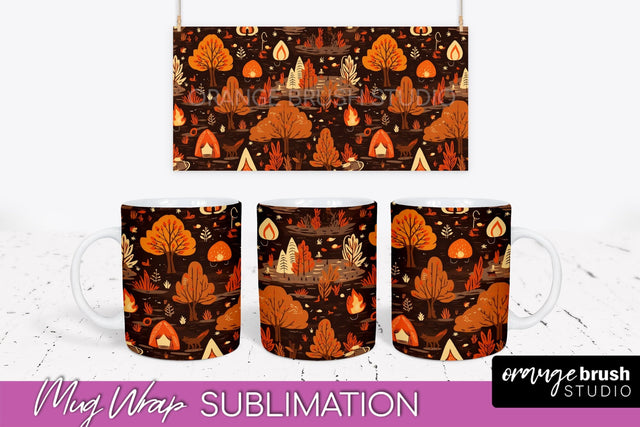 Fall Mug Wraps - Autumn Forest PNG Sublimation Designs Sublimation OrangeBrushStudio 