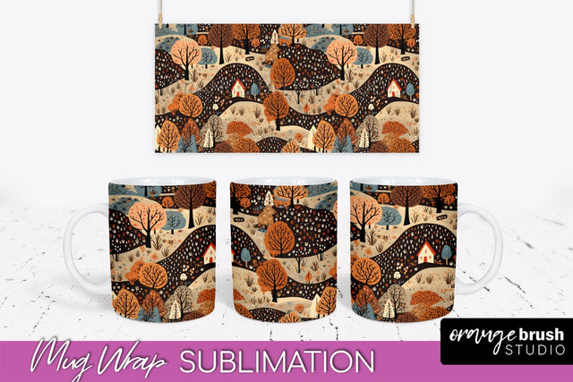 Fall Mug Wraps - Autumn Forest PNG Sublimation Designs Sublimation OrangeBrushStudio 