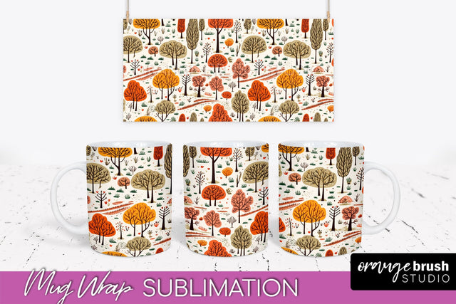 Fall Mug Wraps - Autumn Forest PNG Sublimation Designs Sublimation OrangeBrushStudio 