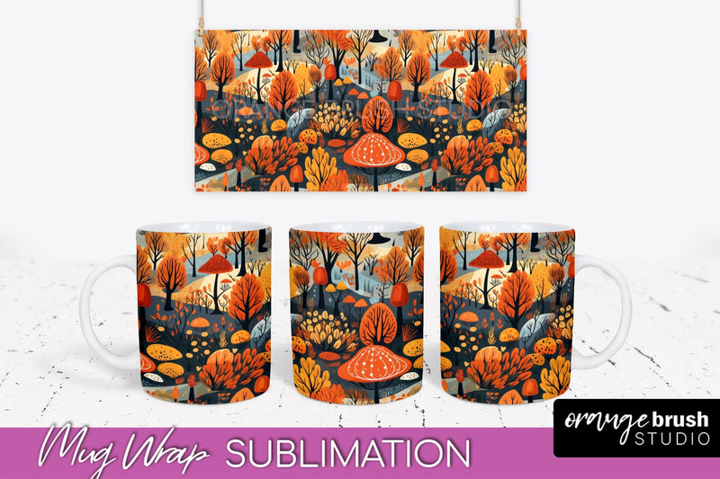 Fall Mug Wraps - Autumn Forest PNG Sublimation Designs Sublimation OrangeBrushStudio 