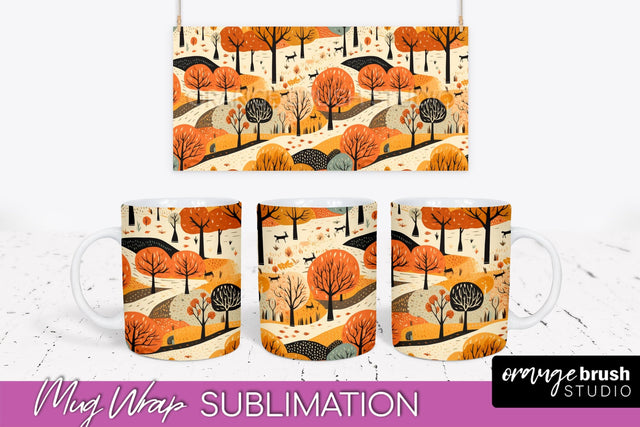 Fall Mug Wraps - Autumn Forest PNG Sublimation Designs Sublimation OrangeBrushStudio 