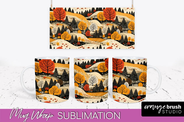 Fall Mug Wraps - Autumn Forest PNG Sublimation Designs Sublimation OrangeBrushStudio 