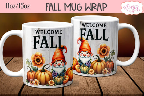 Fall mug wraps for sublimation BUNDLE 11oz 15oz Sublimation Amorclipart 
