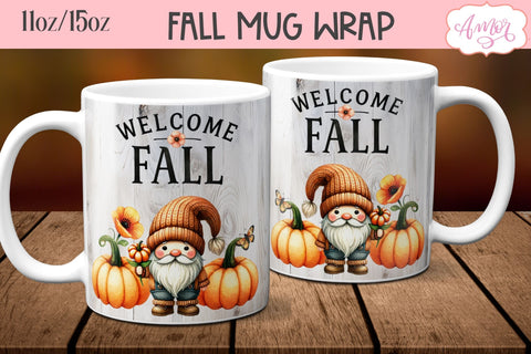 Fall mug wraps for sublimation BUNDLE 11oz 15oz Sublimation Amorclipart 