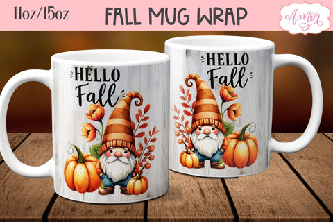 Fall mug wraps for sublimation BUNDLE 11oz 15oz Sublimation Amorclipart 