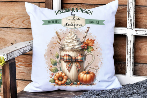 Fall Mugs with Bows Pumpkins Sublimation Designs | Fall PNG Sublimation Ewe-N-Me Designs 