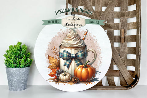 Fall Mugs with Bows Pumpkins Sublimation Designs | Fall PNG Sublimation Ewe-N-Me Designs 