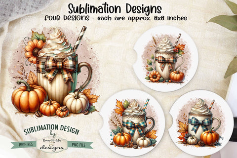 Fall Mugs with Bows Pumpkins Sublimation Designs | Fall PNG Sublimation Ewe-N-Me Designs 