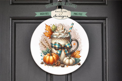 Fall Mugs with Bows Pumpkins Sublimation Designs | Fall PNG Sublimation Ewe-N-Me Designs 