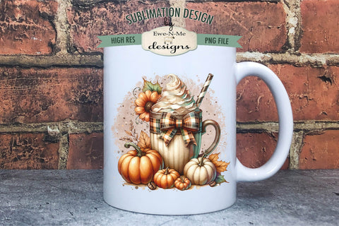 Fall Mugs with Bows Pumpkins Sublimation Designs | Fall PNG Sublimation Ewe-N-Me Designs 