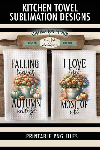 Fall Mums & Pumpkins Autumn Kitchen Towel Sublimation Design Sublimation Ewe-N-Me Designs 