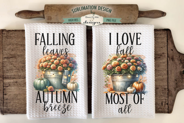 Fall Mums & Pumpkins Autumn Kitchen Towel Sublimation Design Sublimation Ewe-N-Me Designs 