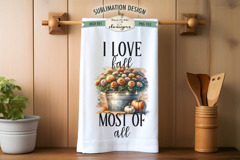 Fall Mums & Pumpkins Autumn Kitchen Towel Sublimation Design Sublimation Ewe-N-Me Designs 