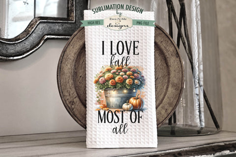 Fall Mums & Pumpkins Autumn Kitchen Towel Sublimation Design Sublimation Ewe-N-Me Designs 