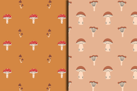 Fall Mushroom Seamless Patterns & Digital Papers Digital Pattern Rin Green 