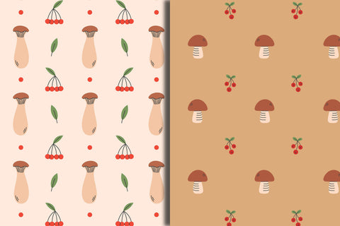 Fall Mushroom Seamless Patterns & Digital Papers Digital Pattern Rin Green 