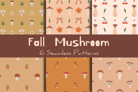 Fall Mushroom Seamless Patterns & Digital Papers Digital Pattern Rin Green 