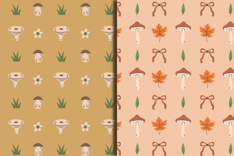 Fall Mushroom Seamless Patterns & Digital Papers Digital Pattern Rin Green 
