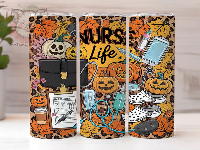 Fall Nurse Life Pumpkin Medical Tumbler, Fall Nurse Tumbler Wrap, Autumn Medical Tumbler, 20oz Sublimation Wrap, Pumpkin Nurse Tumbler, Healthcare Worker Tumbler, Fall Season Tumbler Sublimation Lara' s Designs 