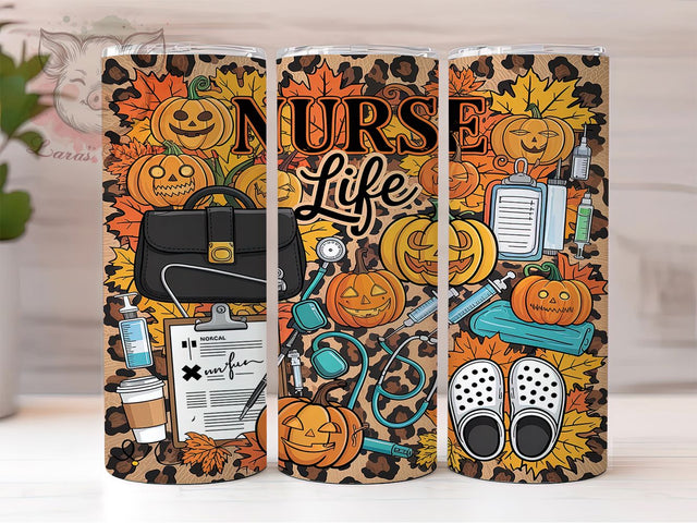 Fall Nurse Life Pumpkin Medical Tumbler, Fall Nurse Tumbler Wrap, Autumn Medical Tumbler, 20oz Sublimation Wrap, Pumpkin Nurse Tumbler, Healthcare Worker Tumbler, Fall Season Tumbler Sublimation Lara' s Designs 